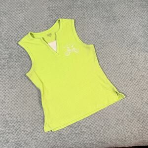 vintage y2k bright green skull guitar ribbed babydoll graphic tank top M